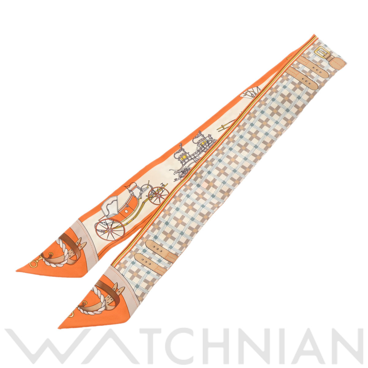 エルメス ツイリー LES VOITURES NOUVELLE オレンジ/ベージュ/グリ