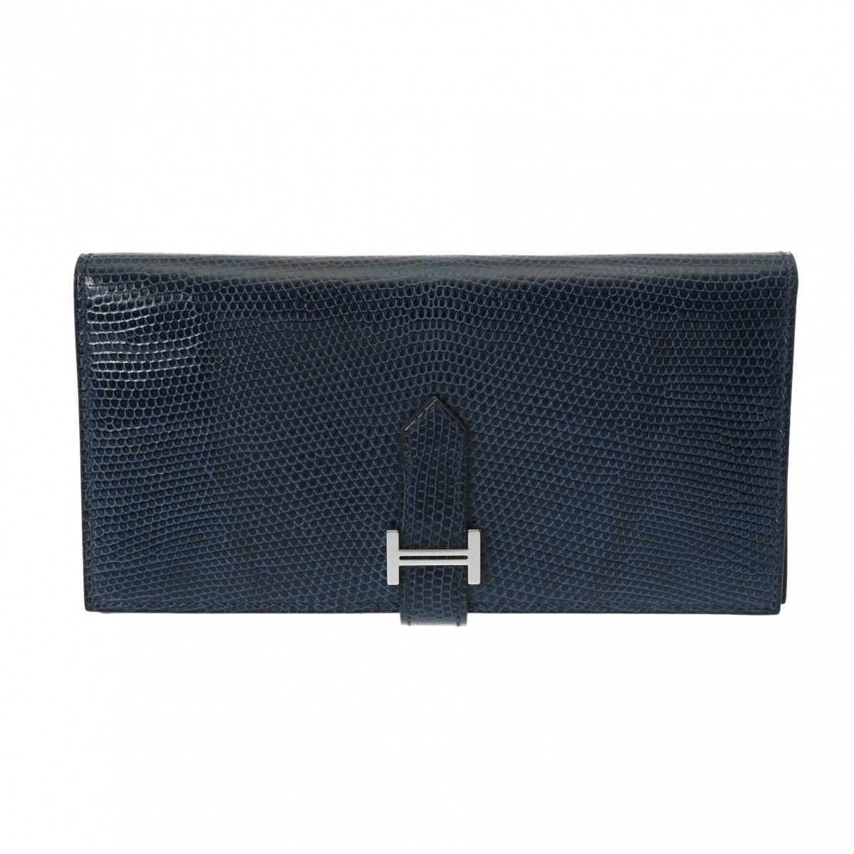 エルメス ベアン スフレ ネイビー リザード ユニセックス 財布 【中古