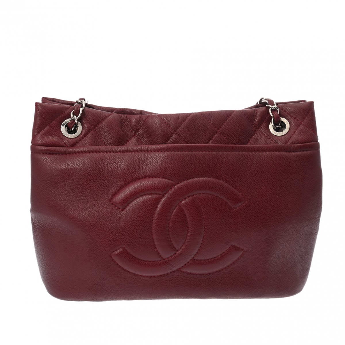 シャネル チェーントートバッグ レッド A48374 キャビアスキン