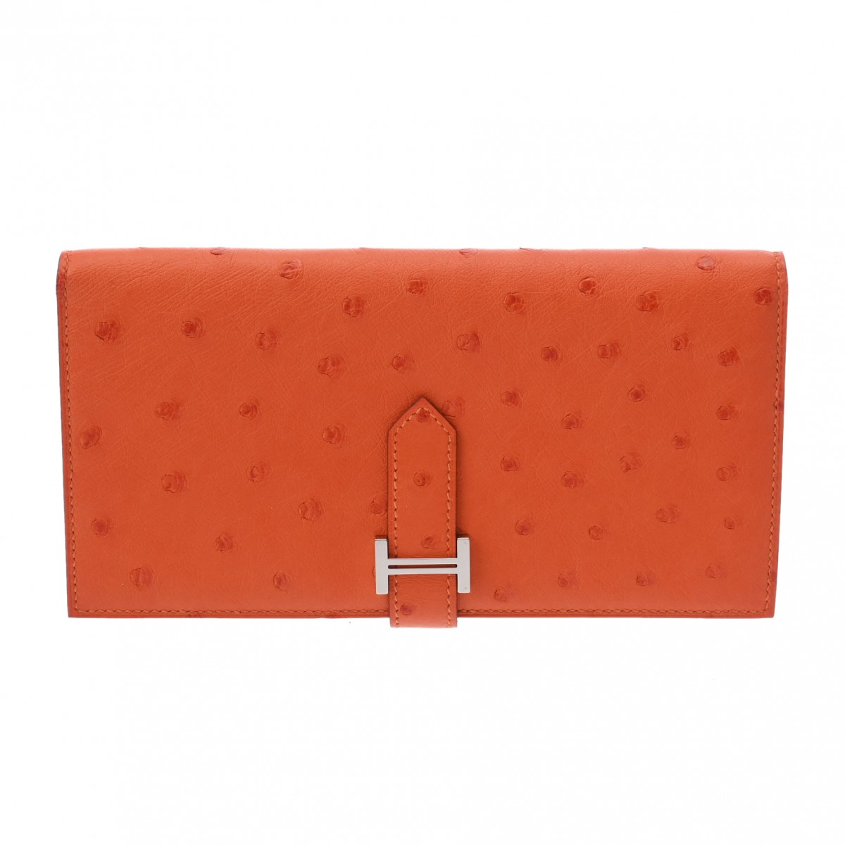 エルメス ベアン スフレ オレンジ オーストリッチ ユニセックス 財布