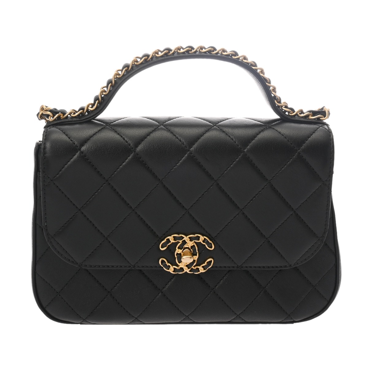 シャネル マトラッセ トップハンドル フラップバッグ ブラック AS0970