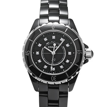 シャネル J12 33MM H1625 ブラックラッカー/ダイヤモンド レディース