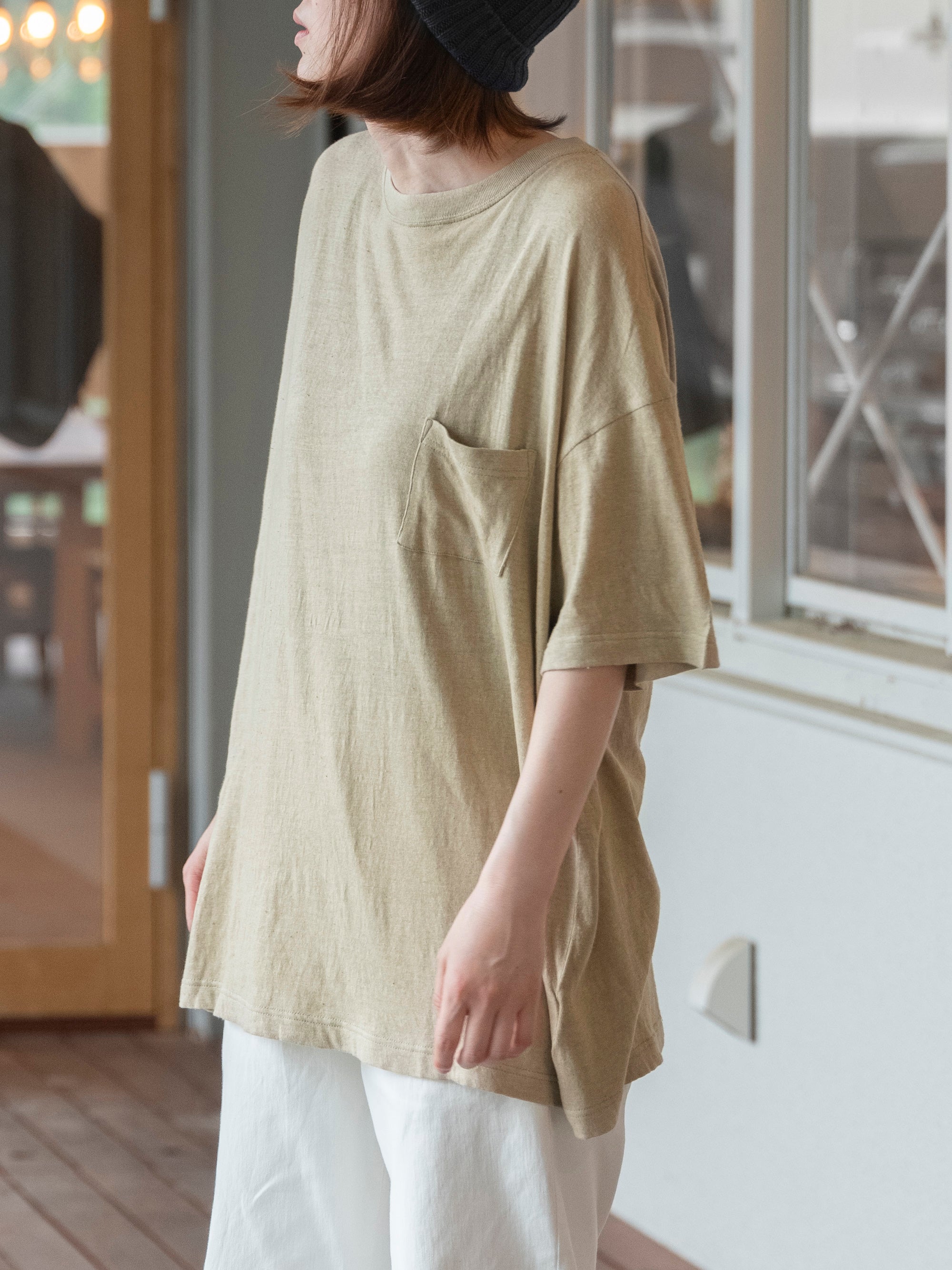 オーガニックカラードコットン ガーゼ天竺 ポケットTシャツ｜yohaku