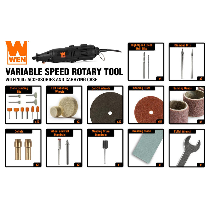 WEN 23101 1-Amp Variable Speed Rotary Tool with 100+ Accessories