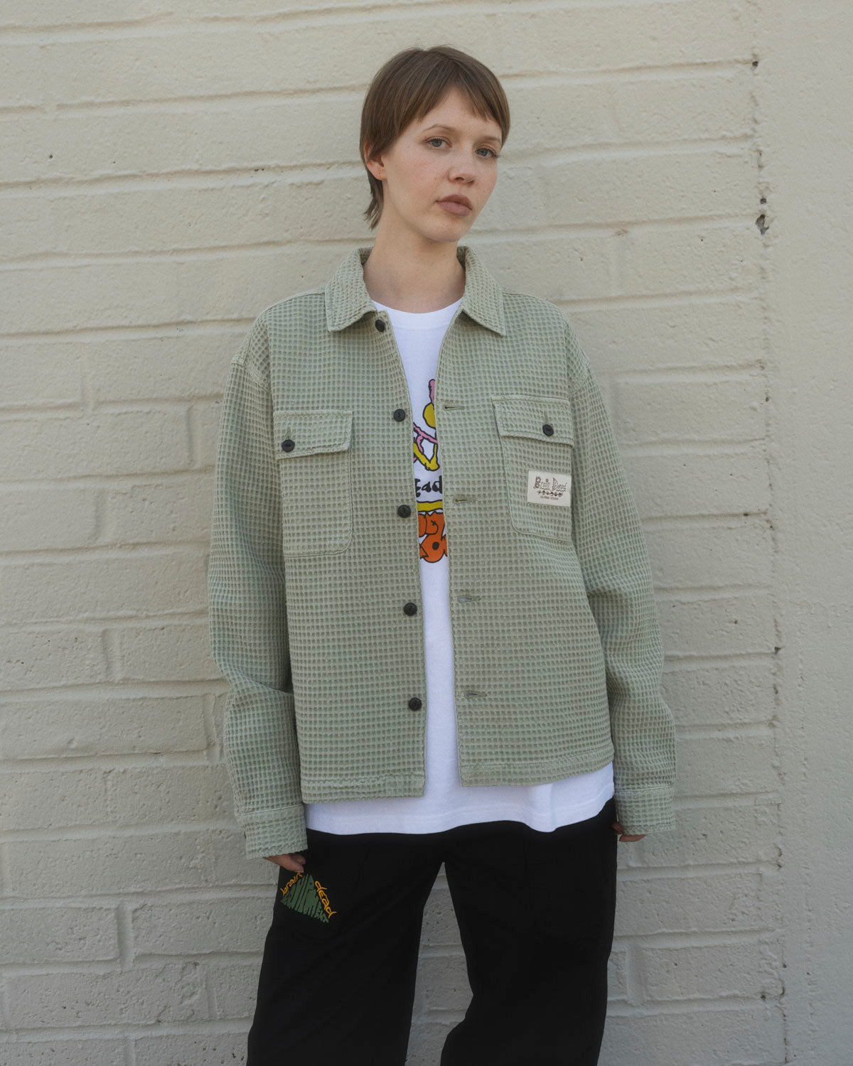 Waffle Button Front Shirt - Stone – Brain Dead