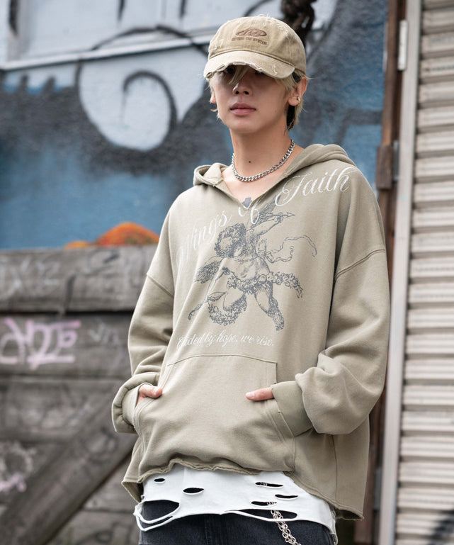 ヴィンテージグラフィックキーネックプルパーカー｜WEGO（ウィゴー