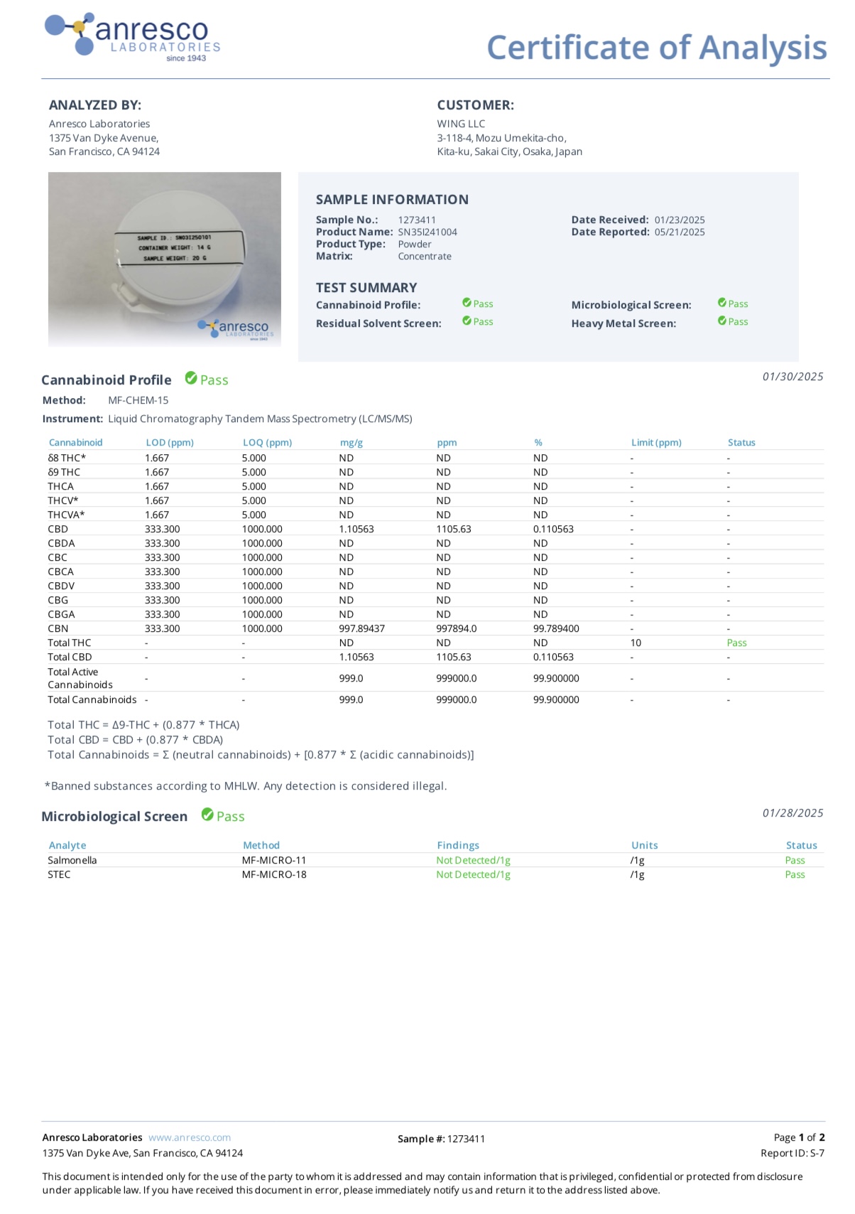 CBNアイソレート原料 ｜リキッド・オイル・エディブル加工用