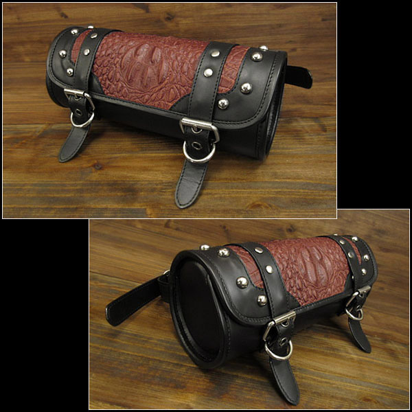 送料無料！レザー 本革 ツールバッグ クロコダイル/型押し バイク