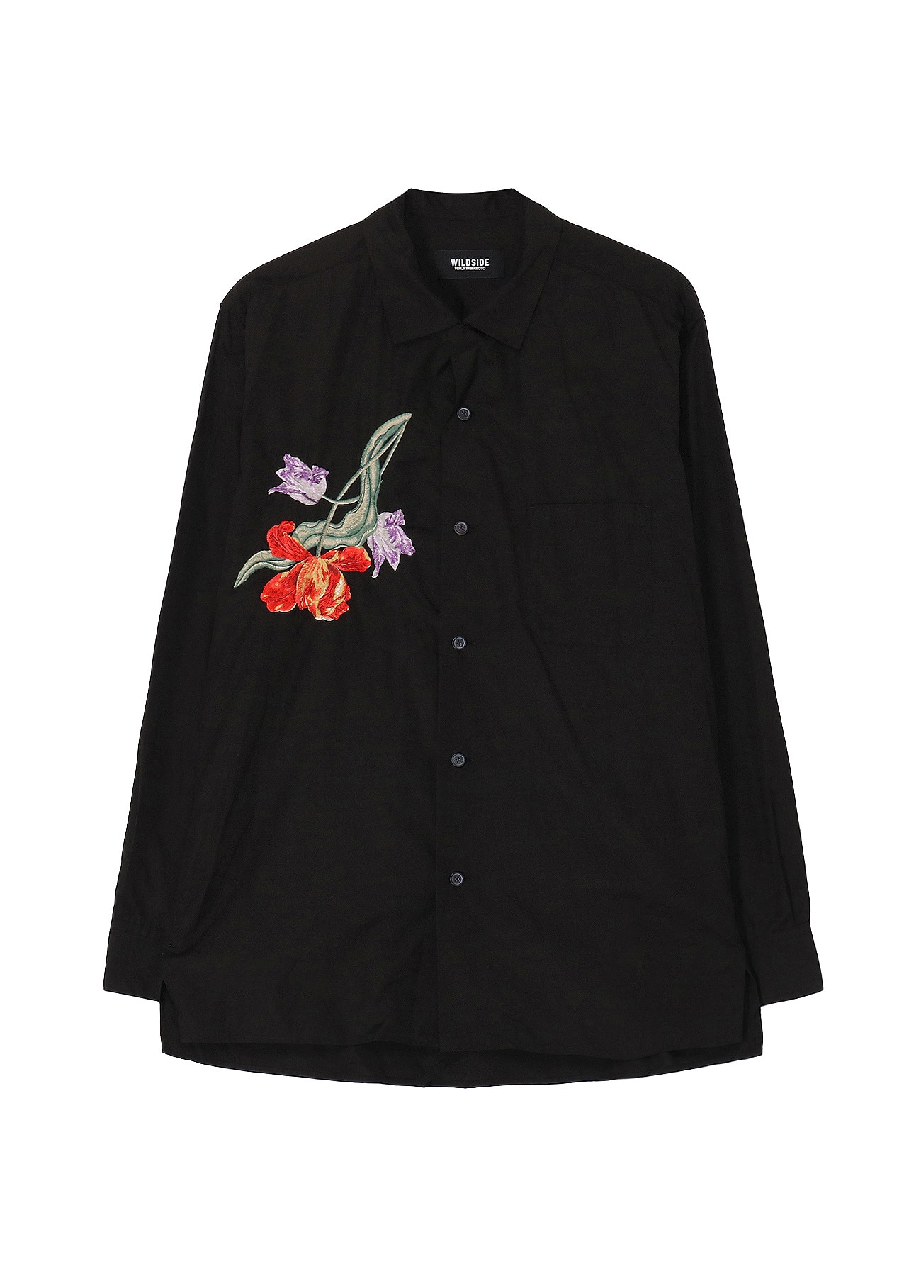 Tulip Embroidery Open Collar Shirt(L Black): YOHJI YAMAMOTO