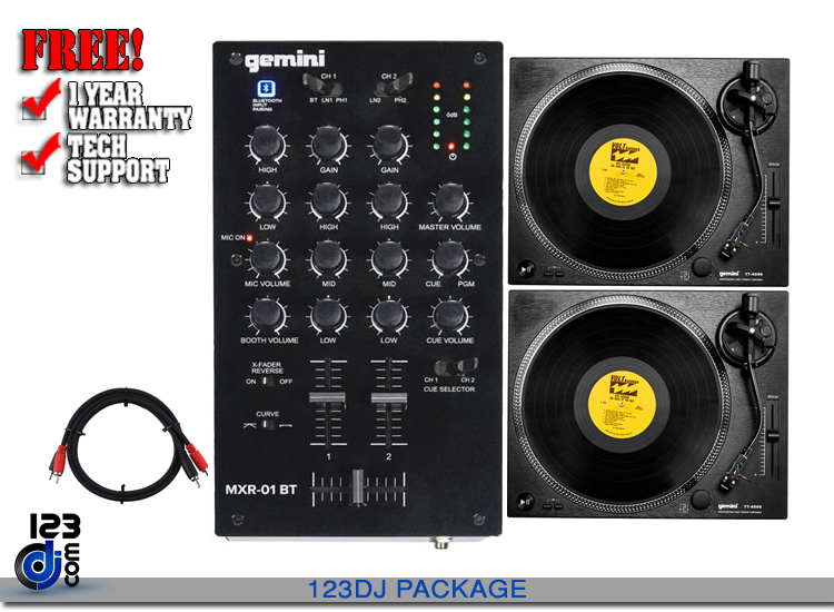 Gemini MXR01BT, (2) Gemini TT-4000 DJ Turntables Pack
