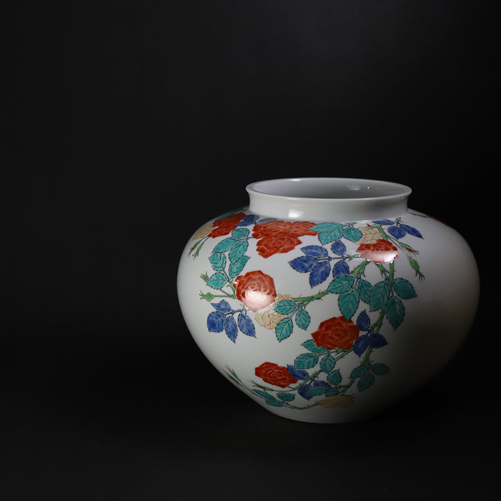 十五代酒井田柿右衛門 作 濁手薔薇文花瓶 – ギャラリー一番館