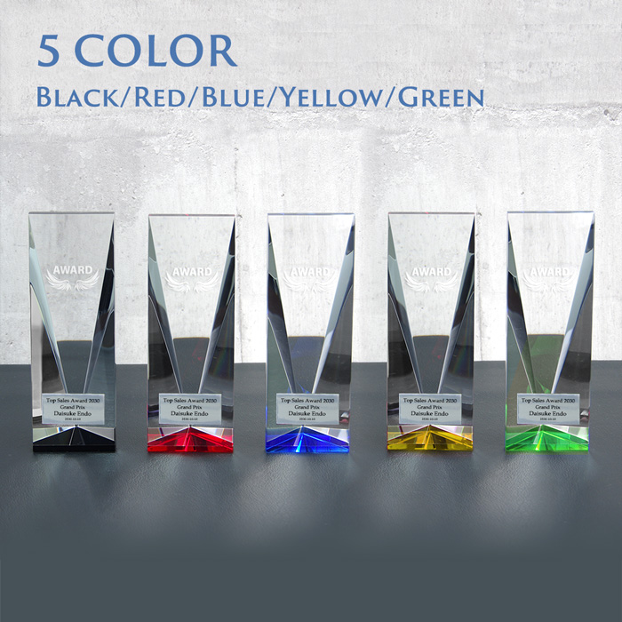 クリスタルトロフィー AWARDロゴ+プレート赤・青・黒・黄・緑《XC-PL