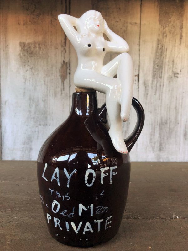 Vintage Japan Nude Naked Pin-up Girl Ceramic Decanter Lay Off