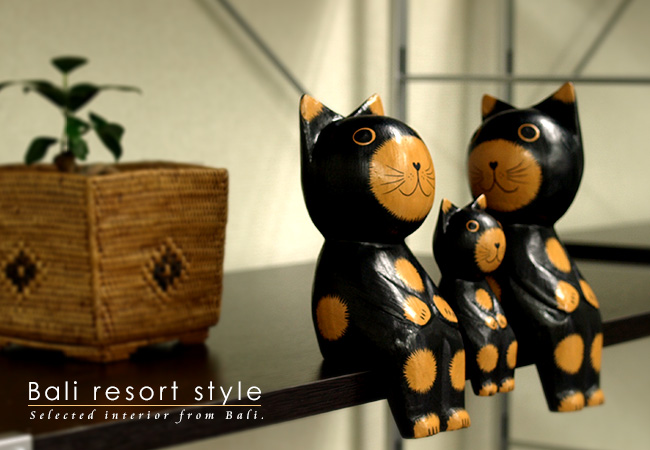 インドネシア バリ島の木彫りの人形】バリネコ(猫)親子の通販｜《公式