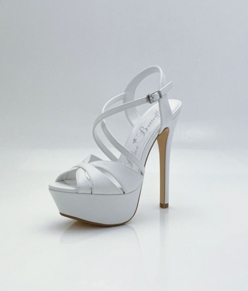 前厚16cmハイヒールサンダル/ブルーバタフライ - カラードレス