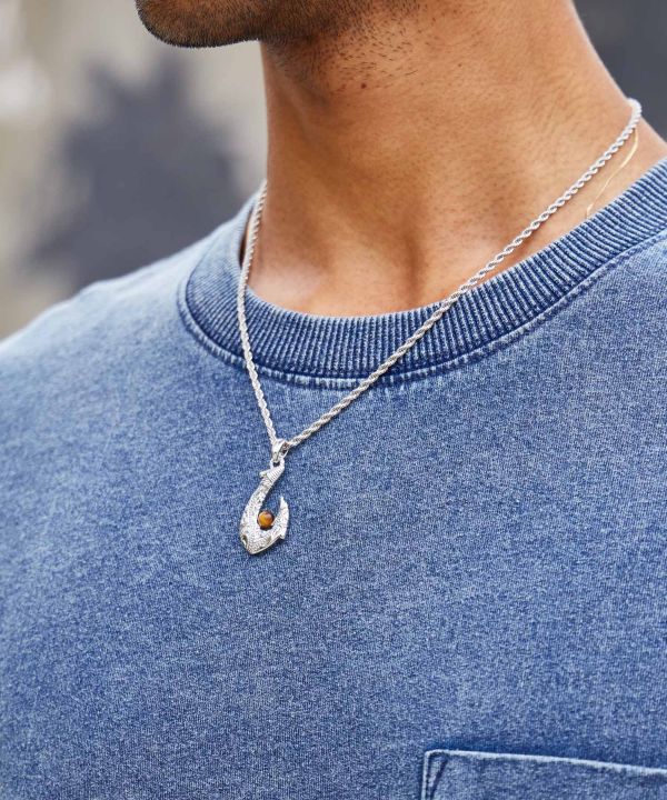 メンズフィッシュフックストーンネックレス(TURQUOISE): 『Kahiko