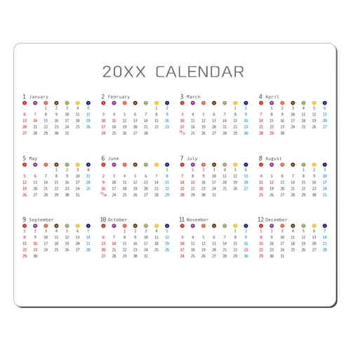 小ロットマウスパッドカレンダー(光学式対応/H135×W185mm) カレンダー