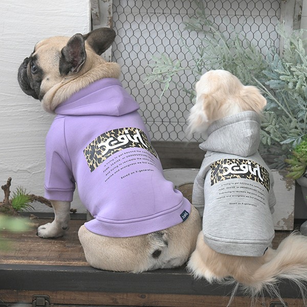 2025秋冬 X-girl（エックスガール）レオパード柄ロゴフーディー | 犬服