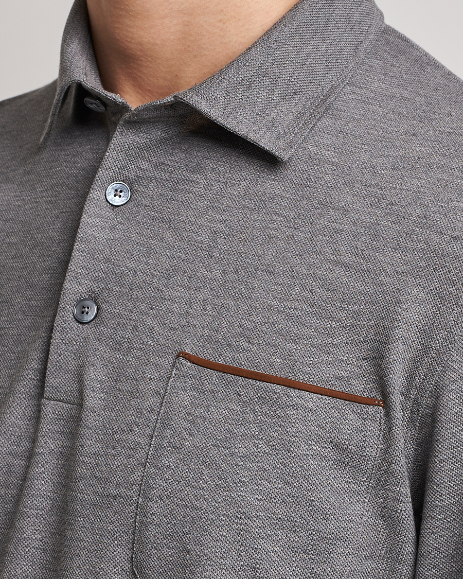 Zegna Long Sleeve Pocket Polo Heather Grey at CareOfCarl.com