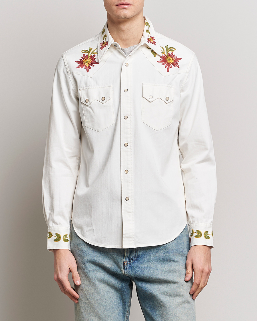 RRL Sawtooth Western Embroidered Shirt White Wash at CareOfCarl.com