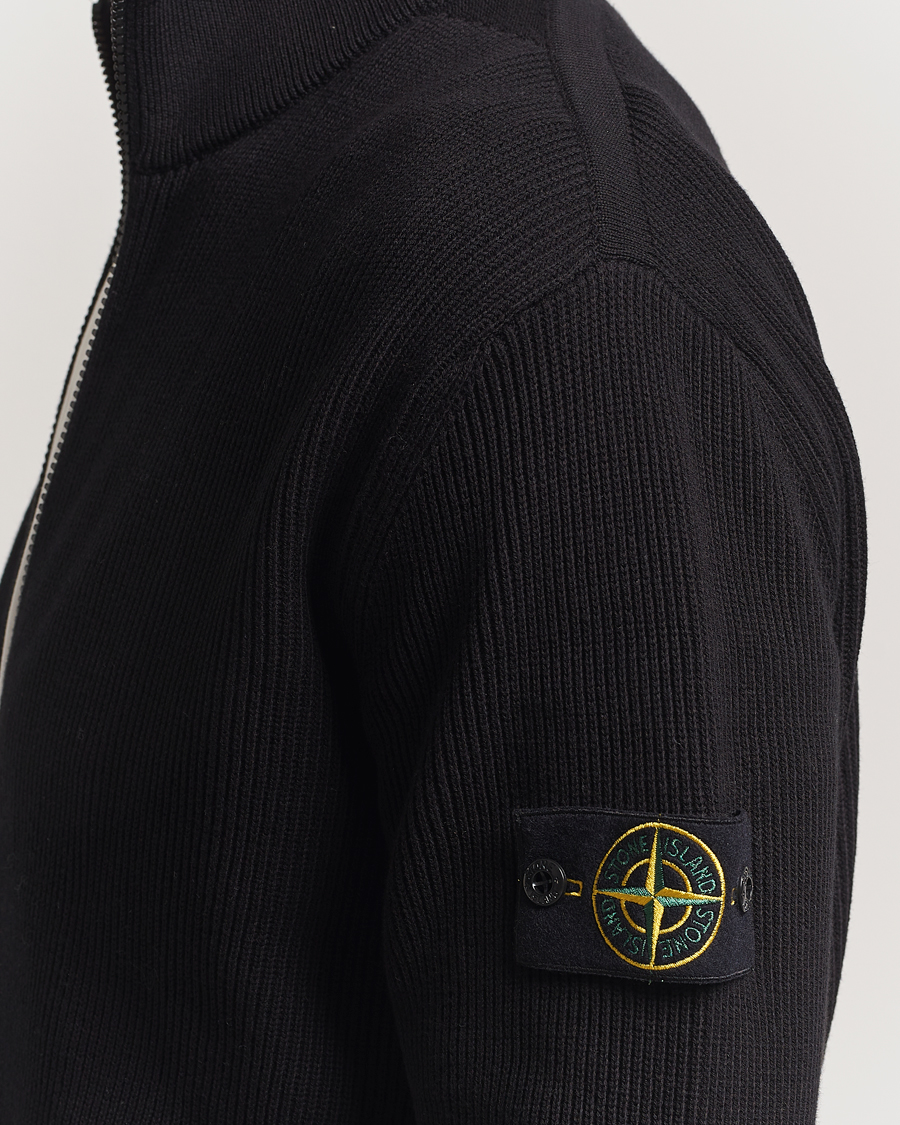 Stone Island Ribbed Soft Organic Cotton Full Zip Black at