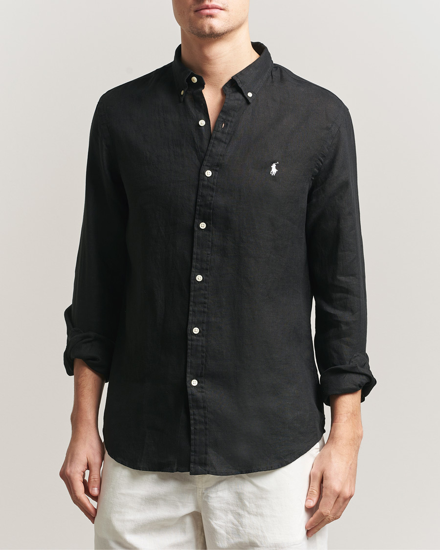 Polo Ralph Lauren Slim Fit Linen Shirt Polo Black at CareOfCarl.com