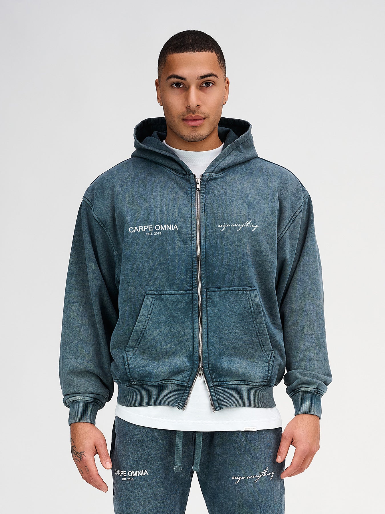 Definition 2.0 Zip Hoodie Petrol Blue Acid Wash – CARPE OMNIA