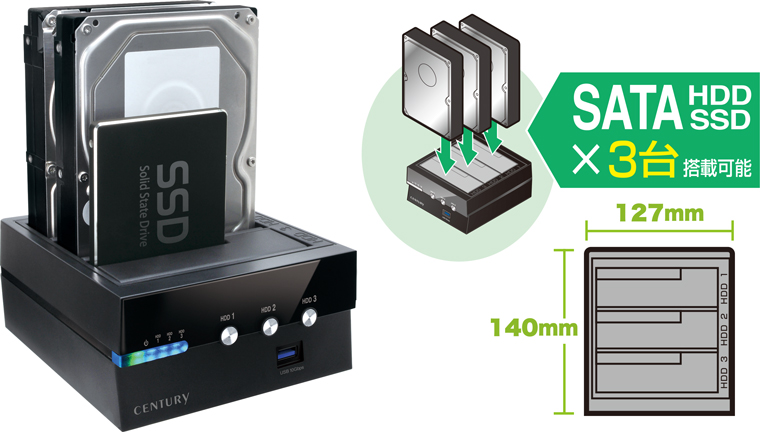裸族のお立ち台 3Bay IS USB10G Hub (CROS3U10GCISH) ハードディスク