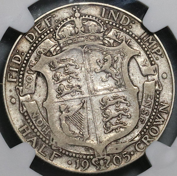 1905 NGC F 12 Edward VII 1/2 Crown Great Britain Key 166k Silver