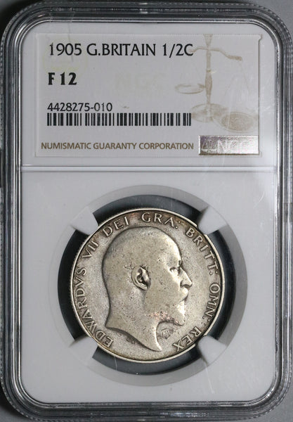 1905 NGC F 12 Edward VII 1/2 Crown Great Britain Key 166k Silver