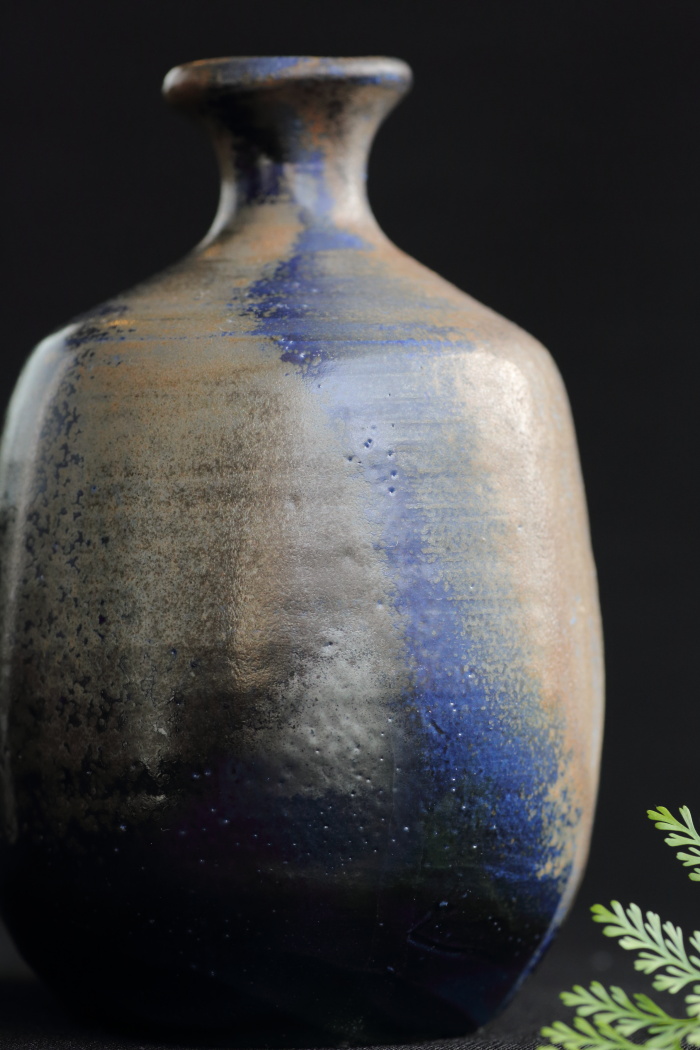 松井興之 藍彩備前徳利 登窯焼成酒器 酒注ぎ 作家もの備前焼 桐箱