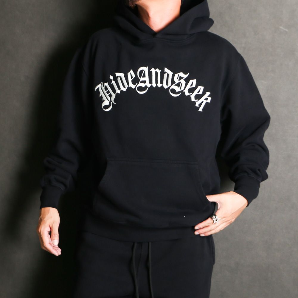 HideandSeek - Old English Hooded Sweat Shirt(24aw) - BLK / プル
