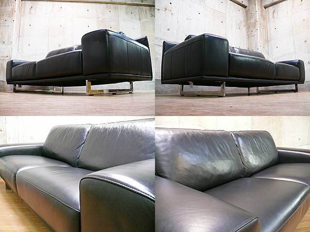 ドミシール】Domicil IDC大塚家具 黒総革 DM-5132 3人掛けソファ