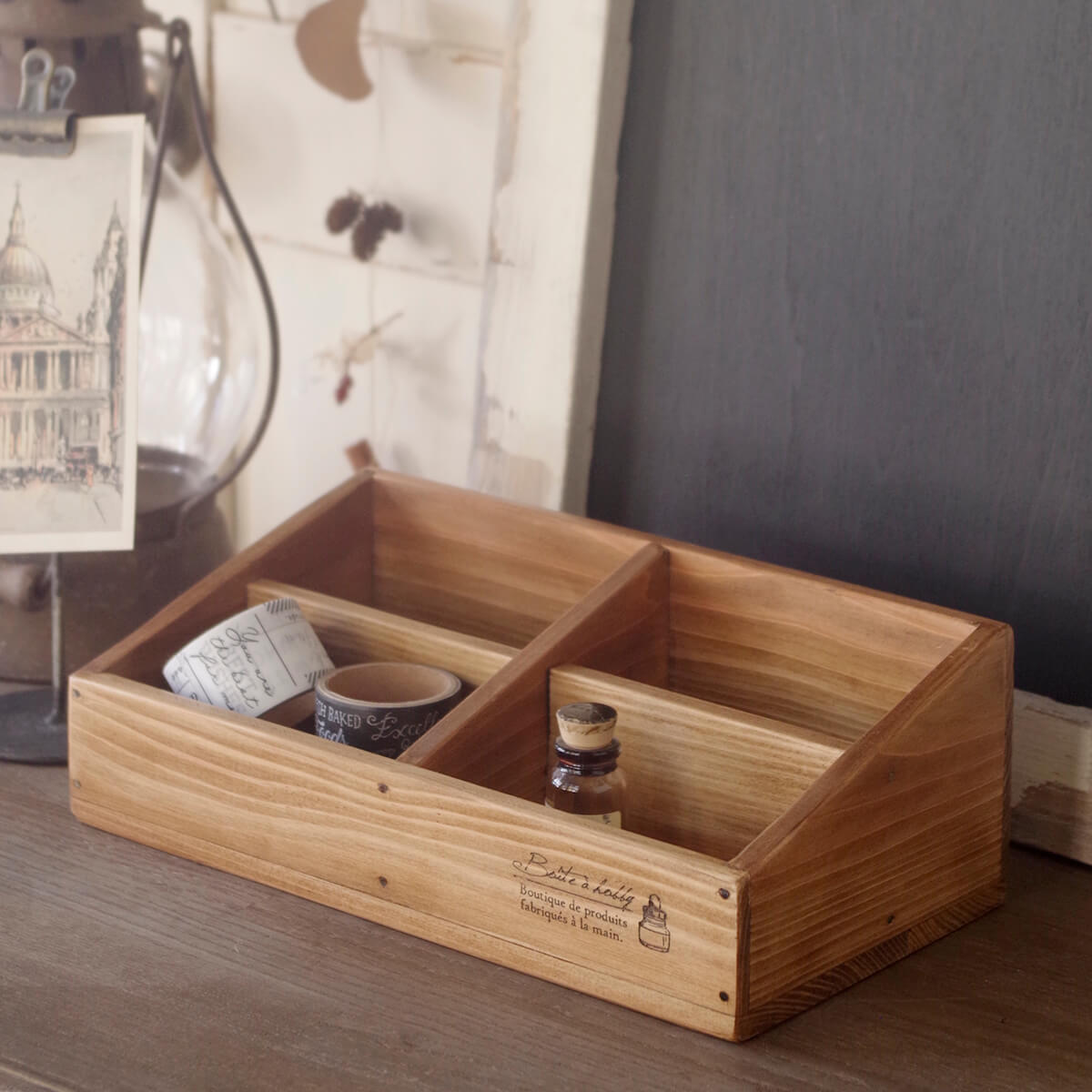 ナチュラルシダーボックス*4セパレート｜ヴィンテージスタイルの収納木