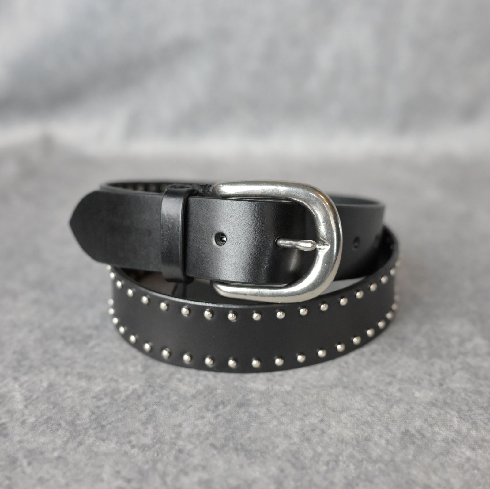 MINEDENIM - Double Studs Leather Belt （BLACK） / スタッズベルト
