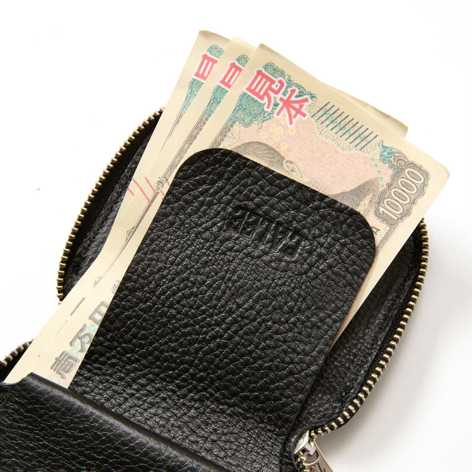 CALEE - PLANE LEATHER ZIP MULTI WALLET ＜STUDS CHARM＞ (BLACK