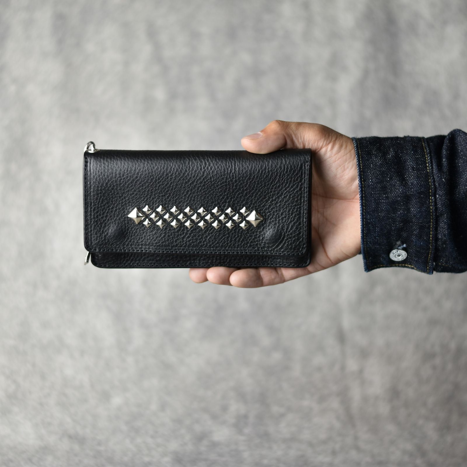 CALEE - STUDS LEATHER LONG WALLET (BLACK)｜スタッズ レザー ロング