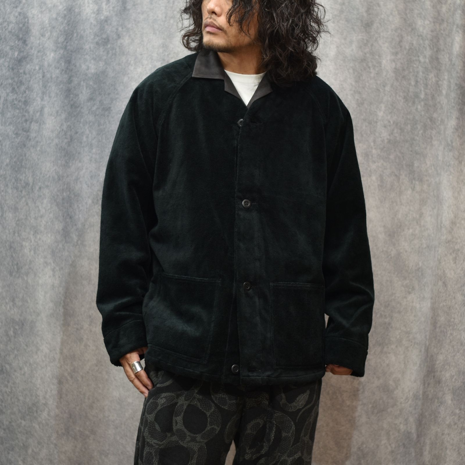 CALEE - CT FLEECE BOA NO COLLAR JACKET (BLACK)｜コットンフリース