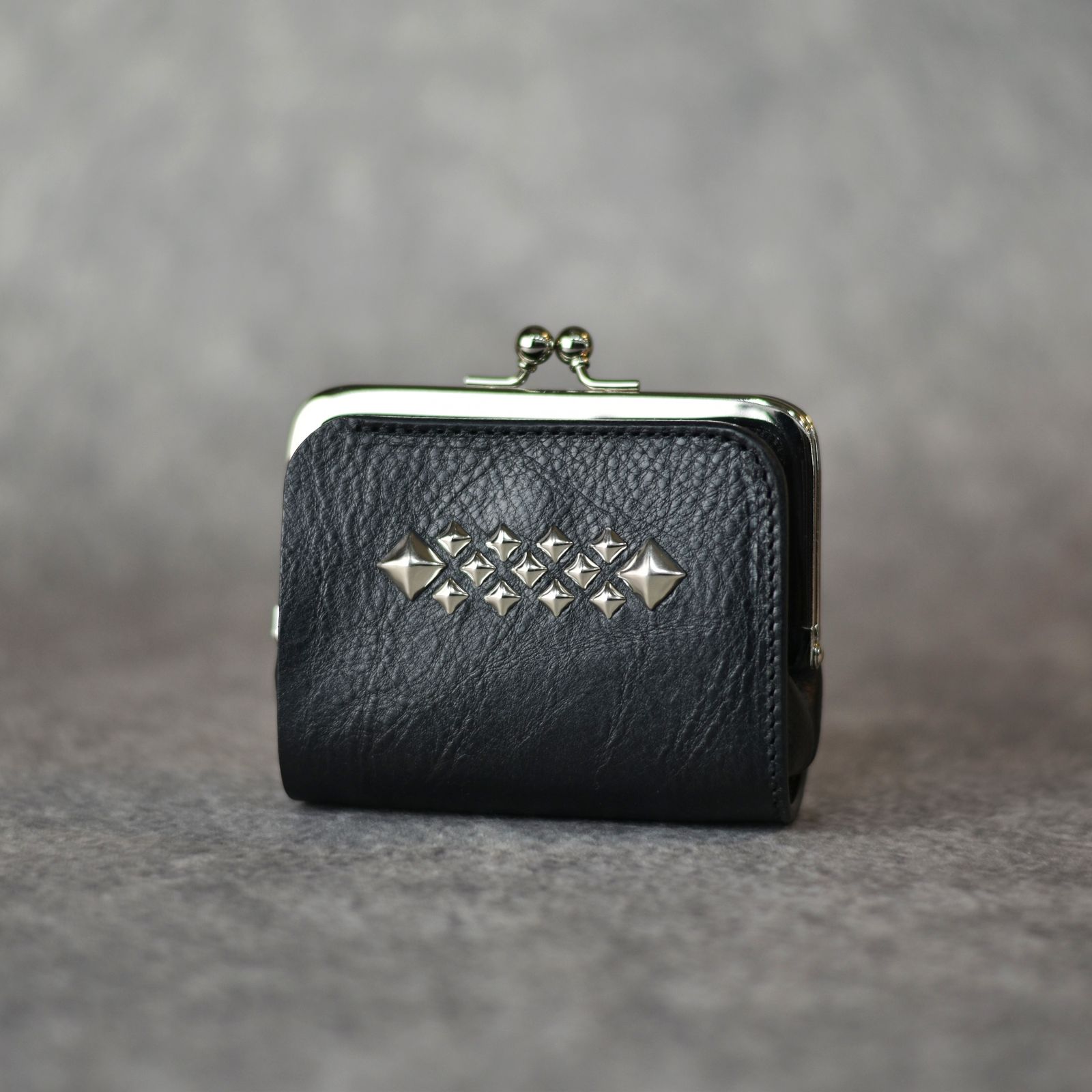 CALEE - STUDS LEATHER INTERNAL FLEX FRAME TYPE MULTI WALLET (BLACK