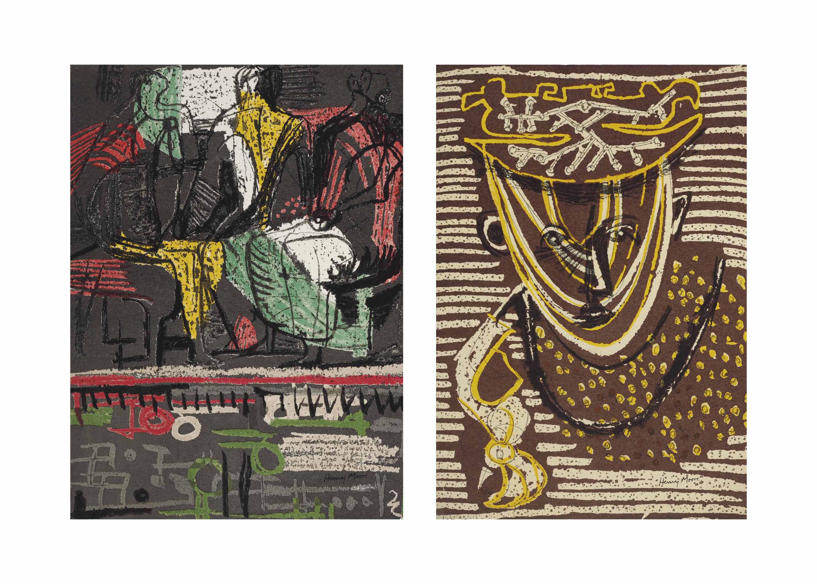 Henry Moore (1898-1986) , Textile Design for 'Four Heads, Half