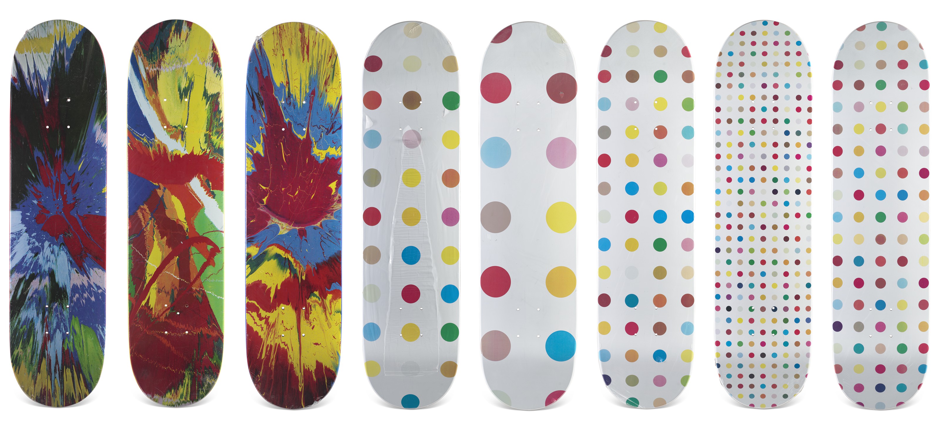 A FULL SET OF DAMIEN HIRST 'SPIN' & 'SPOTS' SKATEBOARDS, SUPREME