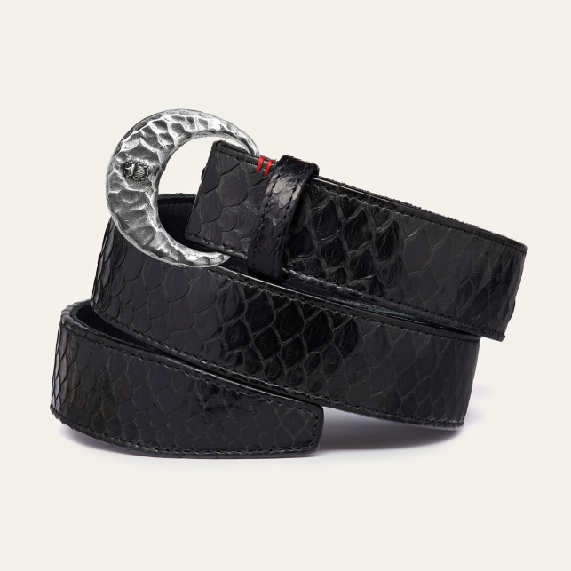 Silver Half Moon Black Python Belt - Claris Virot