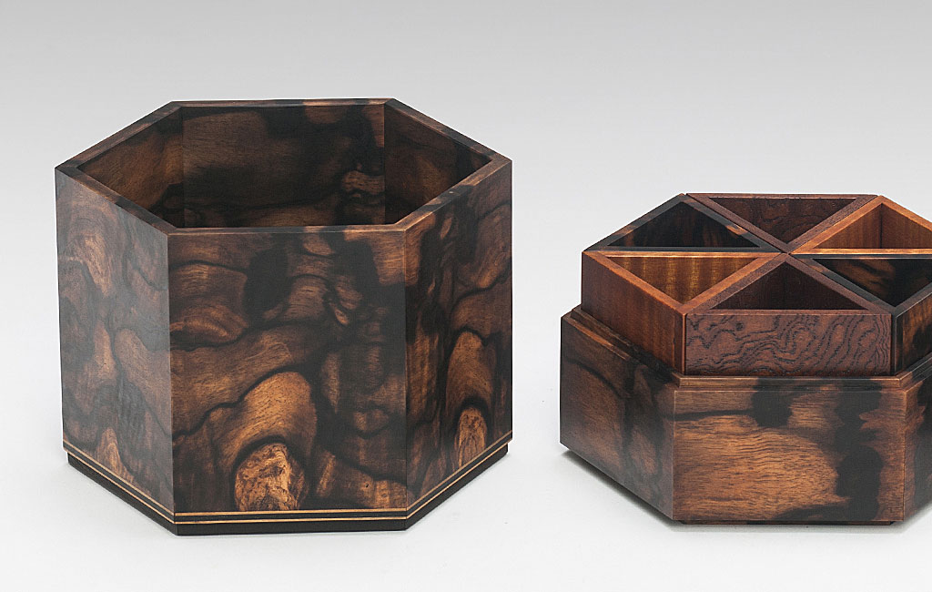 木工 藤井敏男 六角黒柿重箱 - CRAFTS DESIGN