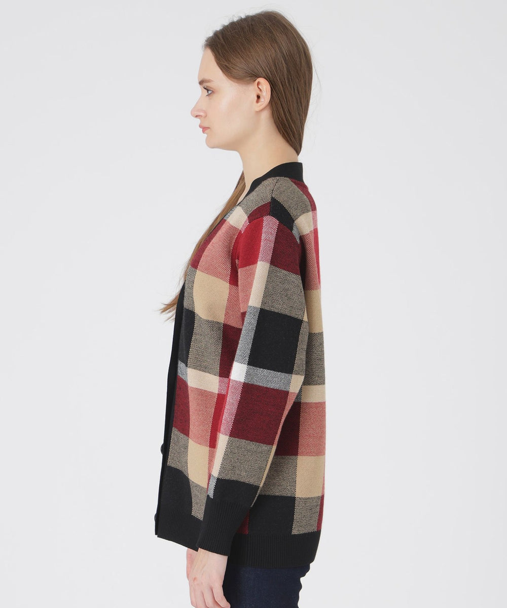 クレストブリッジチェックウーリージャカードカーディガン（ニット