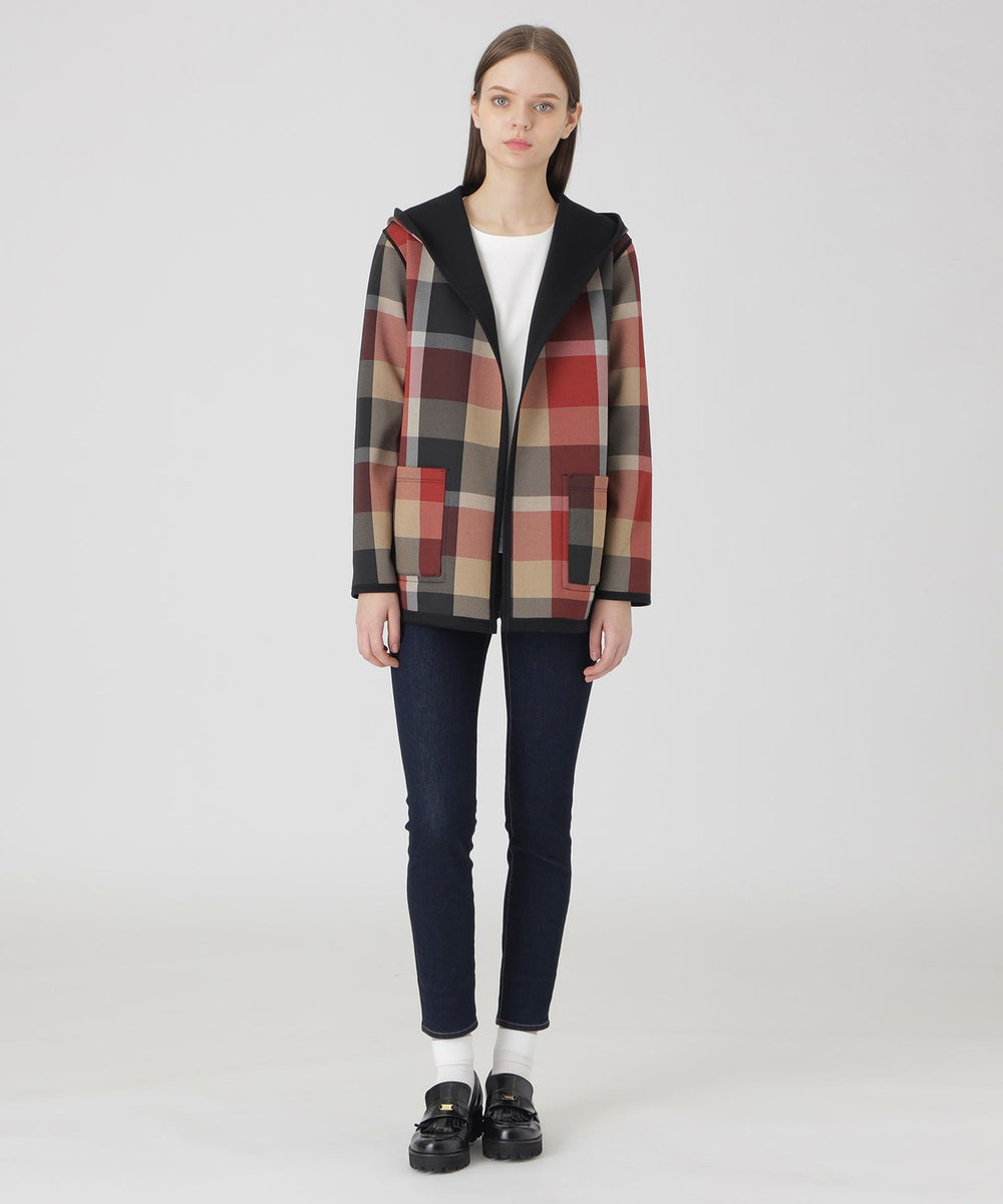クレストブリッジチェックリバーシブルダンボールミディ丈コーディガン