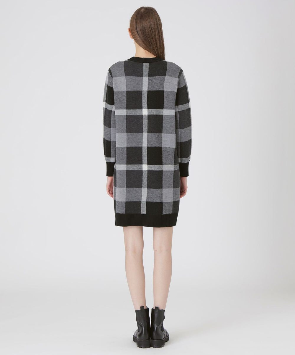 クレストブリッジチェックウーリージャカードドレス（ドレス）｜BLUE