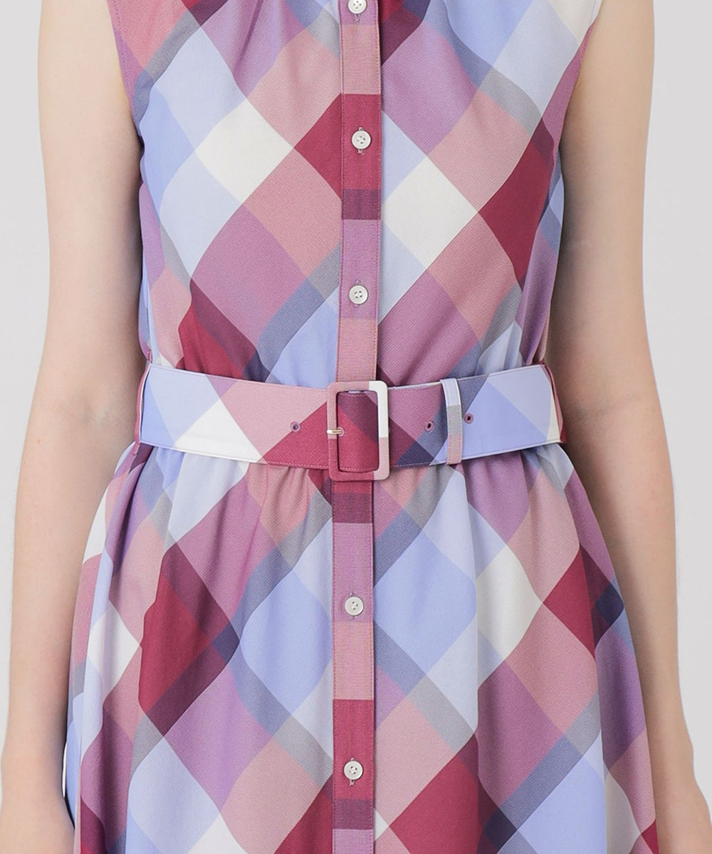 クレストブリッジチェックカラミクロスシャツドレス（ドレス）｜BLUE