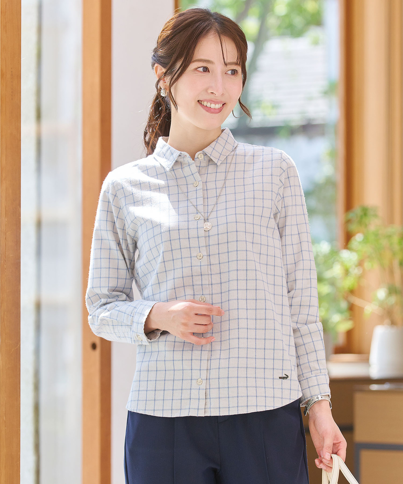 レディース コットンブレンド チェック柄 ブラウス通販 [0301-55122