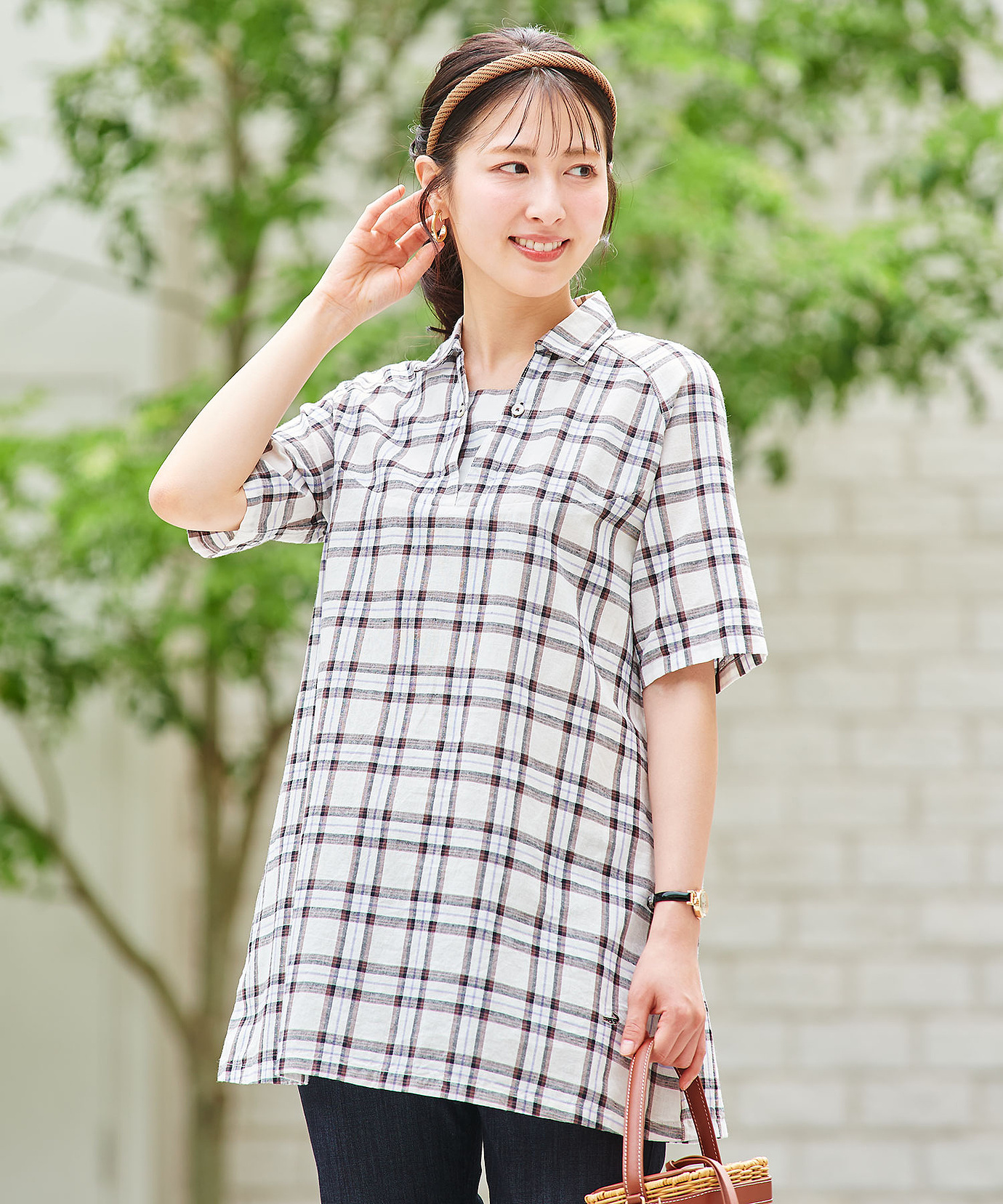 レディース コットンリネン スキッパー チュニック【オンライン