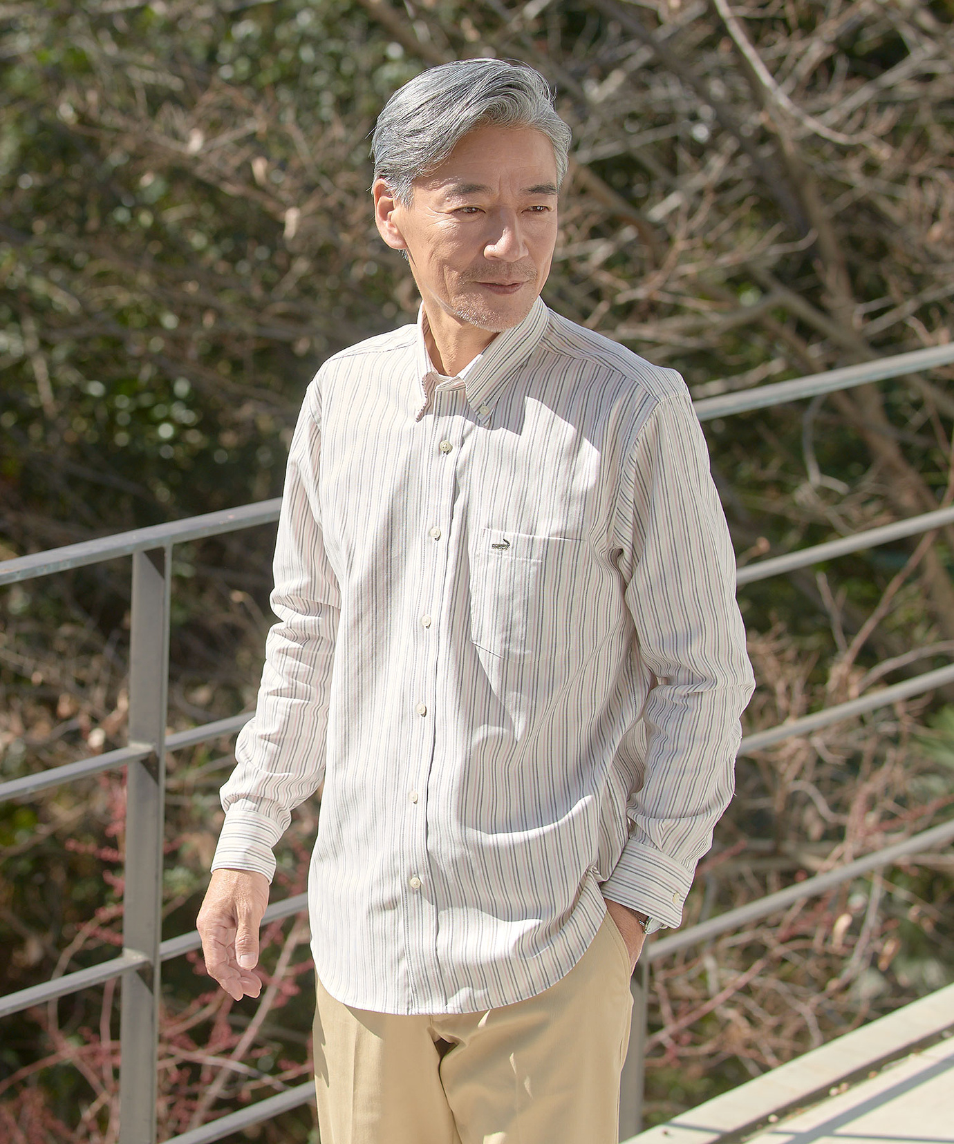 メンズ ノンアイロン バスケット ストライプ柄 シャツ通販 [1001-51100